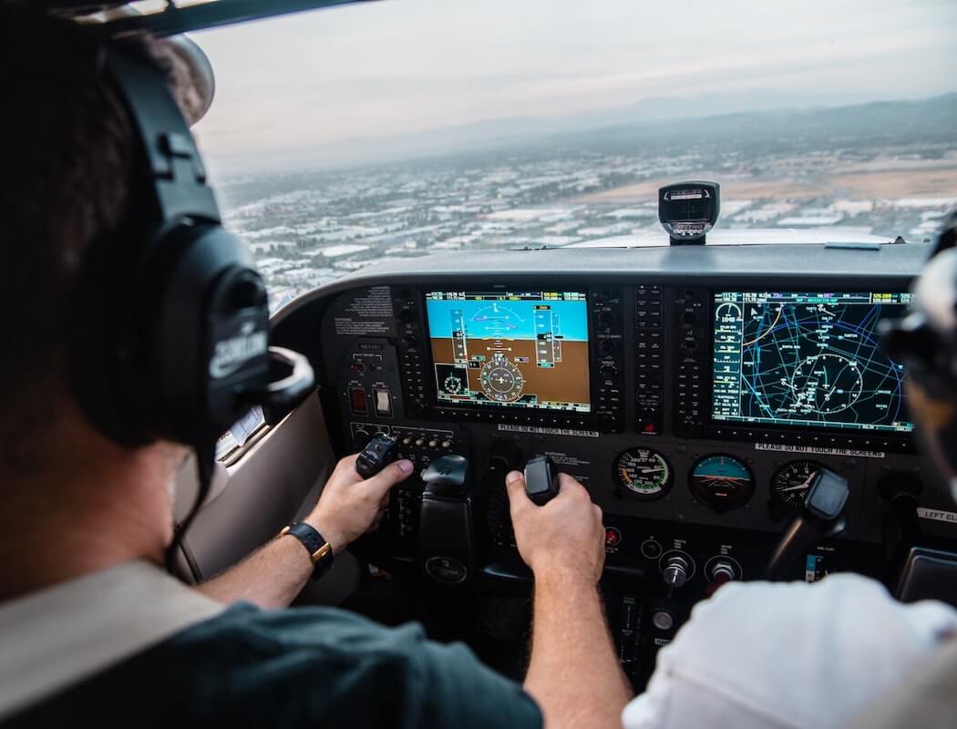 Pilot flying in a cockpit